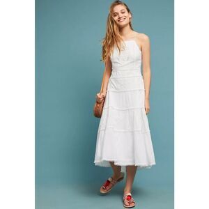 Anthropologie White Embroidered Tiered Midi Dress Halter Neck US 14